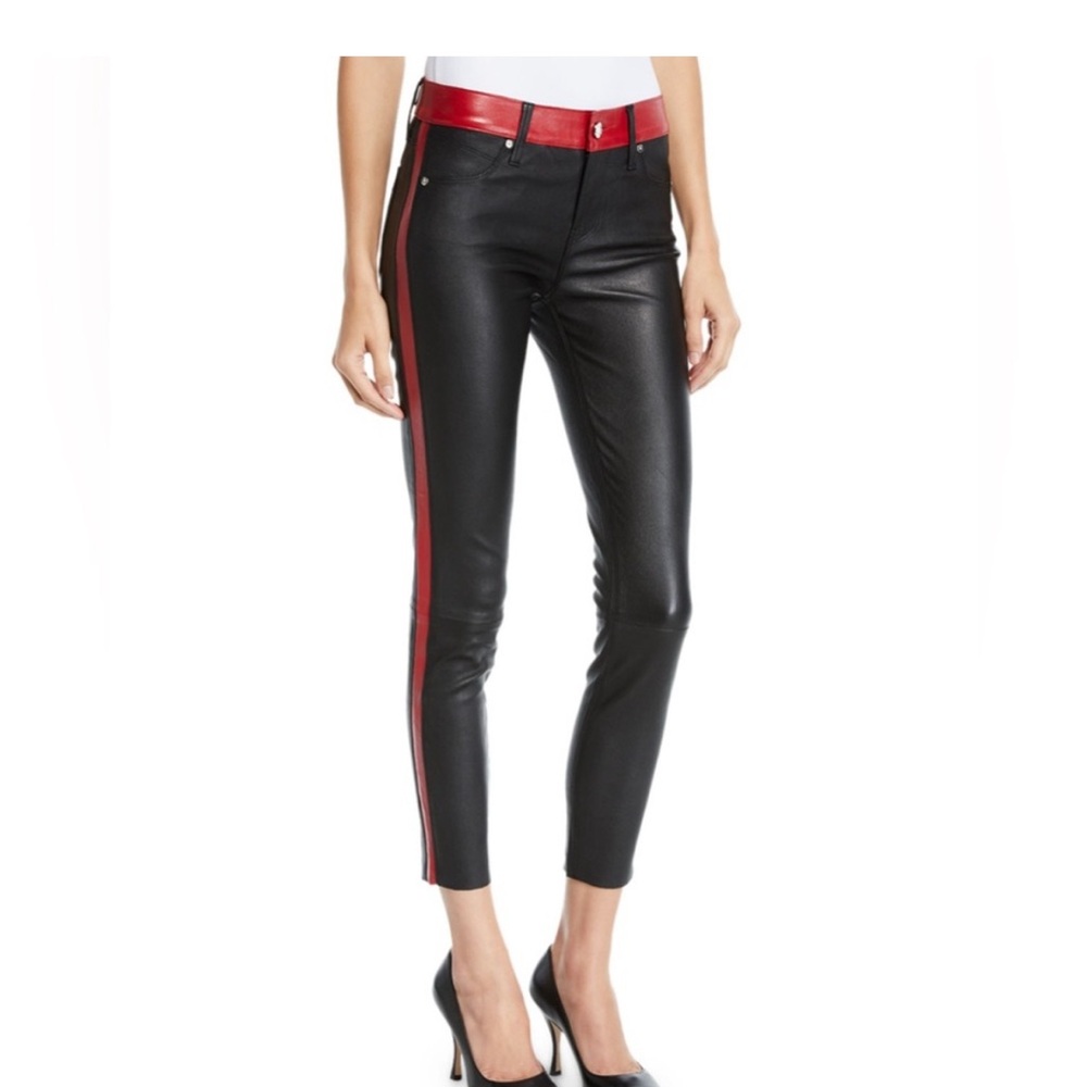 RtA Black Leather Pants with Red Stripe